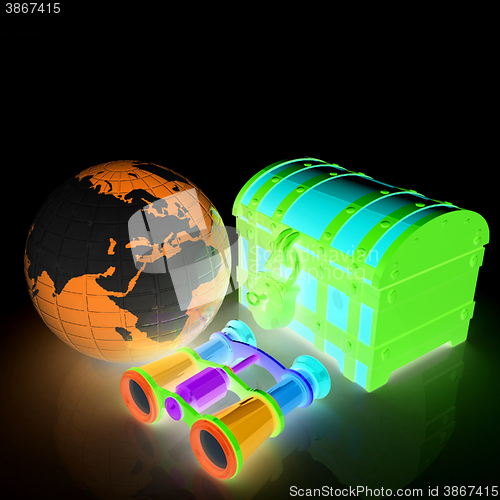 Image of binoculars, Earth and chest