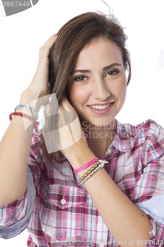 Image of portrait of a beautiful young short haired woman