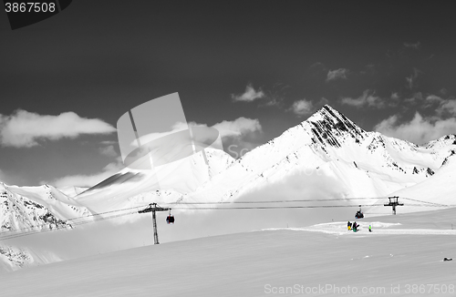 Image of Ski resort at nice sun day. Selective color.