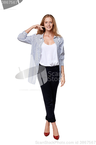 Image of Woman in full length happy smiling posing