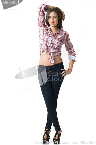 Image of full body portrait of a young beautifull short haired woman