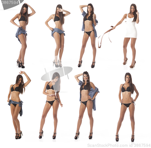 Image of gorgeous young woman dancing in different poses for composing