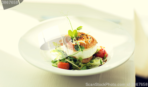 Image of close up of halloumi cheese salad at restaurant