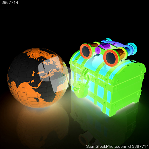 Image of binoculars, Earth and chest