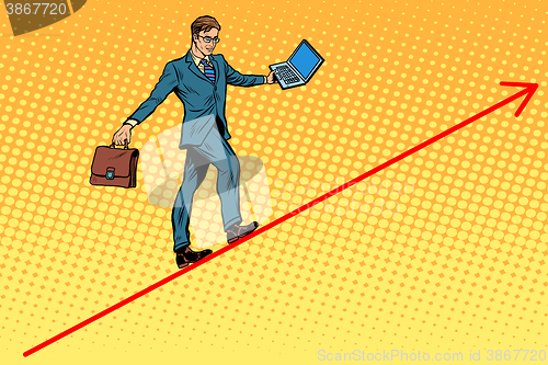 Image of Businessman acrobat walking the wire graphics