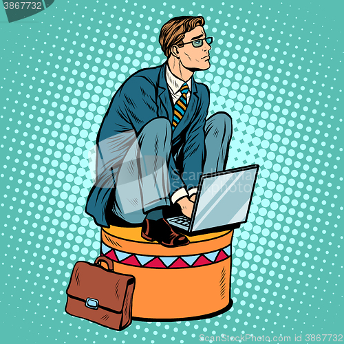 Image of Businessman worker on a circus pedestal