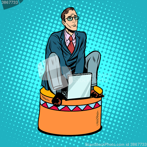 Image of Businessman worker on a circus pedestal