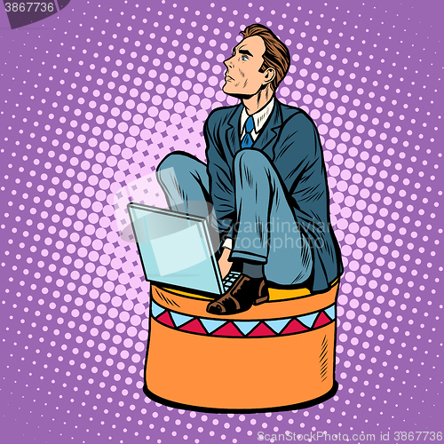 Image of Businessman worker on a circus pedestal