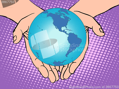 Image of Planet Earth in hands, South and North America