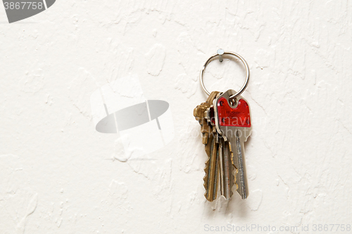Image of three different keys on wall.