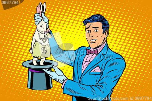 Image of Businessman magician and Bunny money