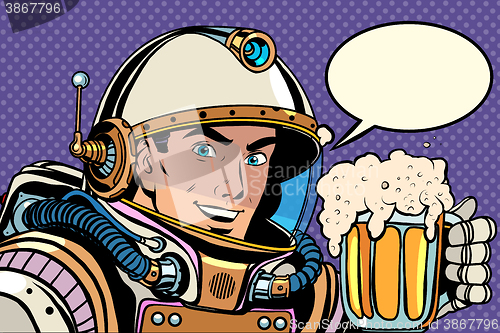 Image of Astronaut with a mug of foaming beer