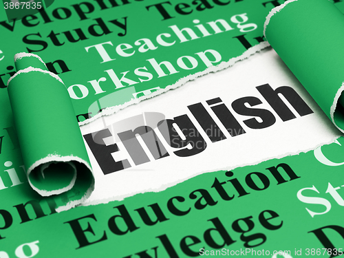 Image of Learning concept: black text English under the piece of  torn paper