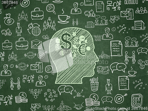Image of Business concept: Head With Finance Symbol on School board background
