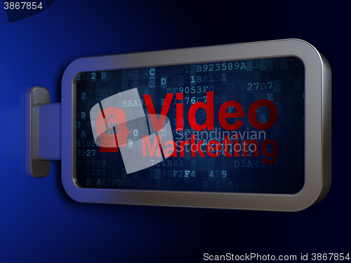Image of Finance concept: Video Marketing and Head With Padlock on billboard background