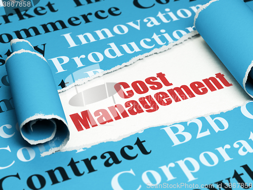 Image of Finance concept: red text Cost Management under the piece of  torn paper