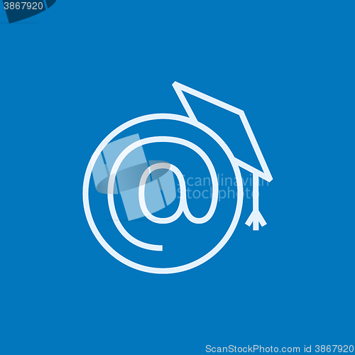Image of Graduation cap with at sign line icon.