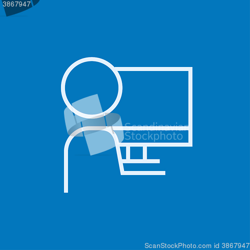 Image of Man working at his computer line icon.
