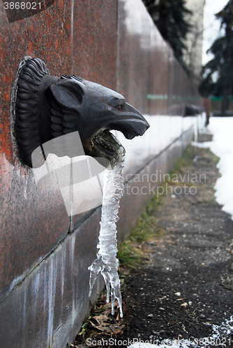 Image of Decorative architecture detail with frozen water