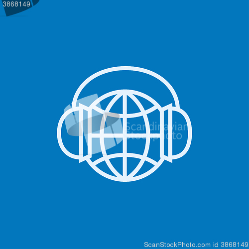 Image of Globe in headphones line icon.