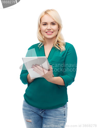 Image of smiling woman with tablet pc computer