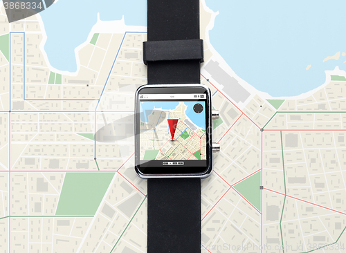 Image of close up of smart watch with gps navigator map