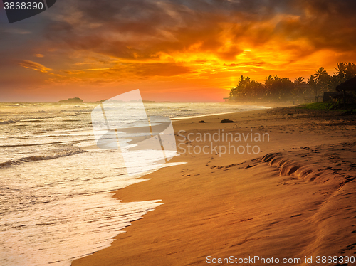 Image of Ocean sunset at sea beach