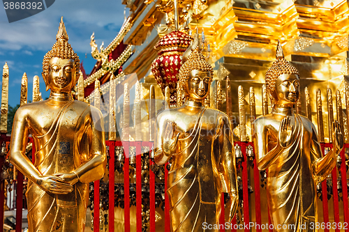 Image of Gold Buddha statues in Wat Phra That Doi Suthep