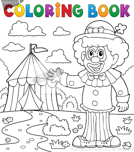 Image of Coloring book clown near circus theme 1