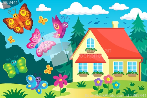 Image of House and happy butterflies
