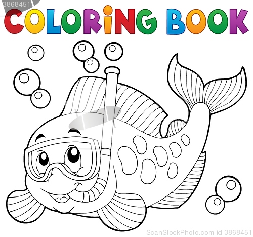 Image of Coloring book fish snorkel diver