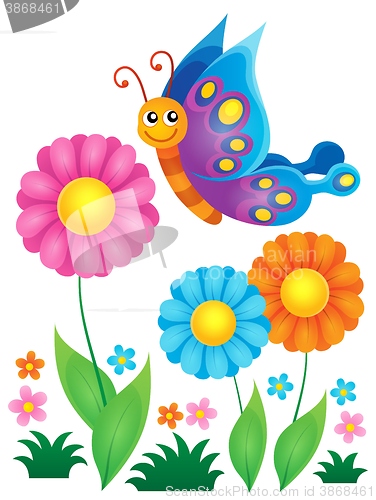 Image of Flowers and happy butterfly theme 1