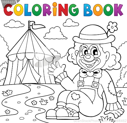 Image of Coloring book clown near circus theme 2