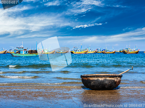 Image of Fishing boat on beach. Mui Ne, Vietnam