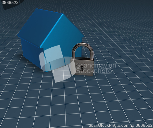 Image of house and padlock - 3d rendering