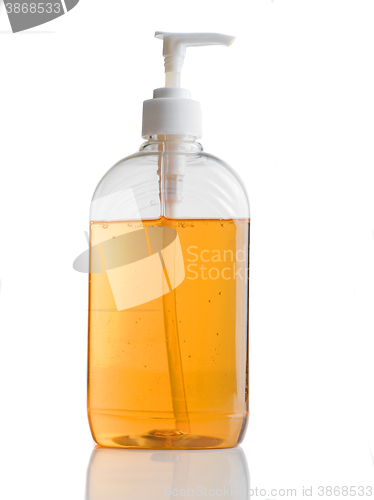 Image of liquid soap plastic container in white background