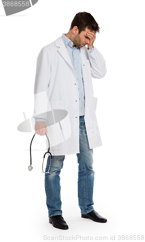 Image of Doctor with a stethoscope trying to deliver bad news
