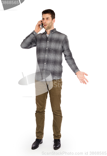 Image of Caucasian man on the phone - confusing phone call