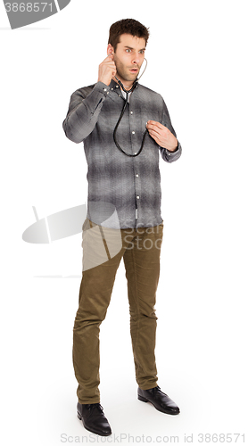 Image of Mad doctor with a stethoscope isolated