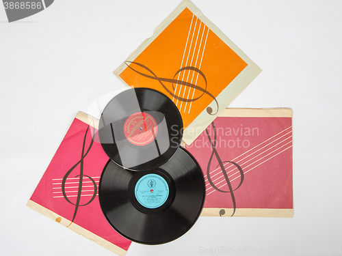 Image of Volgograd, Russia - May 21, 2015: Two old gramophone records are on the cover of a white background