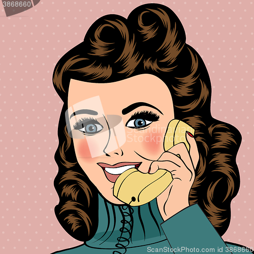 Image of sexy beautiful woman chatting on the retro phone