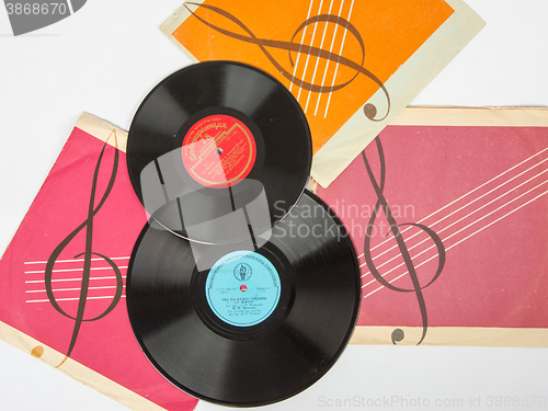 Image of  Volgograd, Russia - May 21, 2015: Two old gramophone records are on the covers