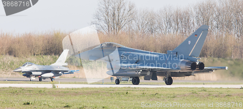 Image of LEEUWARDEN, NETHERLANDS - APRIL 11, 2016: German Air Force Eurof