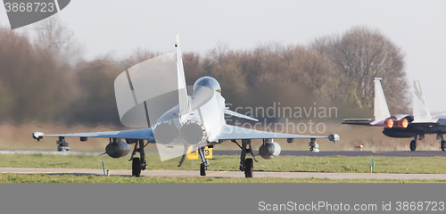 Image of LEEUWARDEN, NETHERLANDS - APRIL 11, 2016: German Air Force Eurof