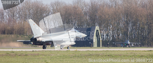 Image of LEEUWARDEN, NETHERLANDS - APRIL 11, 2016: German Air Force Eurof