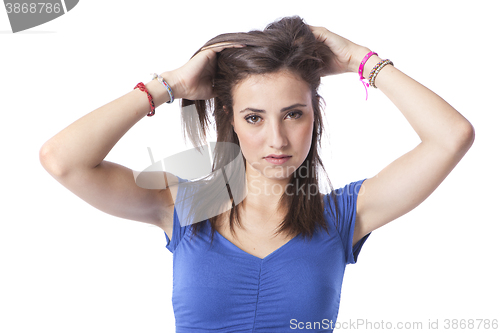 Image of portrait of a beautiful young short haired woman