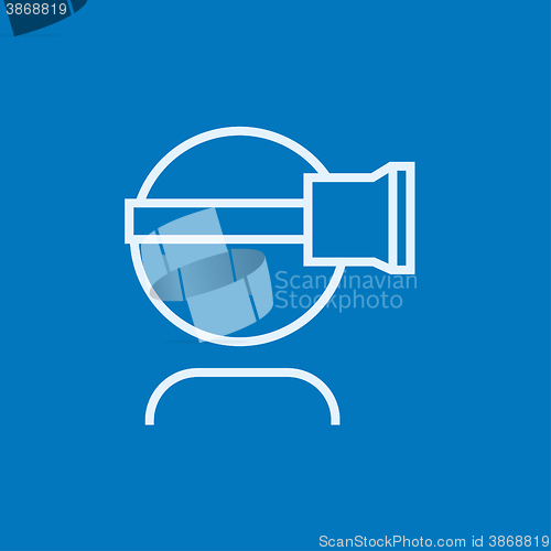 Image of Man wearing virtual reality headset line icon.