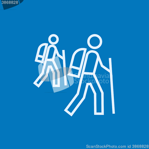 Image of Tourist backpackers line icon.