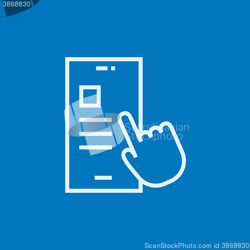 Image of Finger touching smartphone line icon.