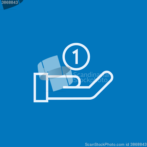 Image of Hand and one coin line icon.